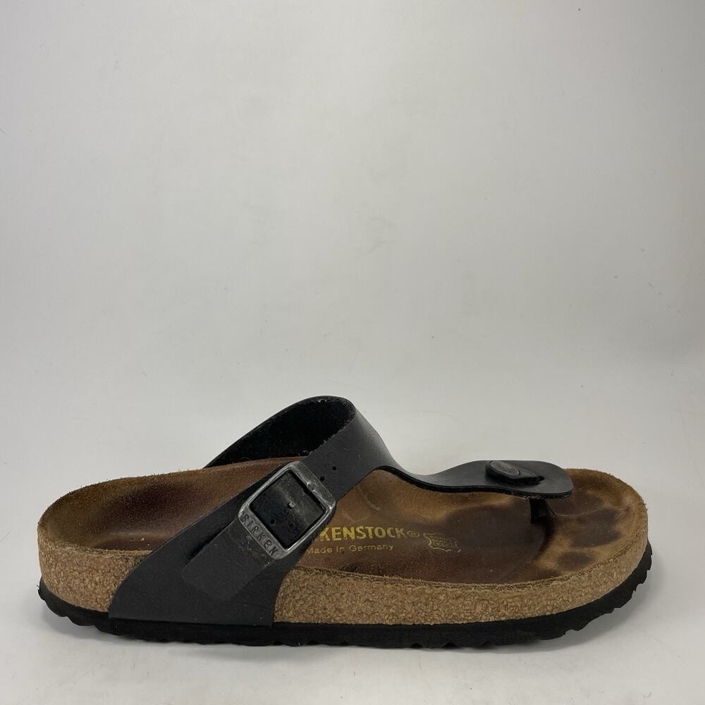 Birkenstock Gizeh Black Womens Size 38, 7-7.5 Leather Buckle Thong Sandals